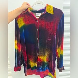 Chico’s Design Velvet Tiedye Blouse Size S Womens